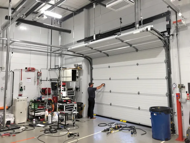 Mayfield Heights Garage Door Repair certified technician performing commercial door repair at a Mayfield Heights business facility