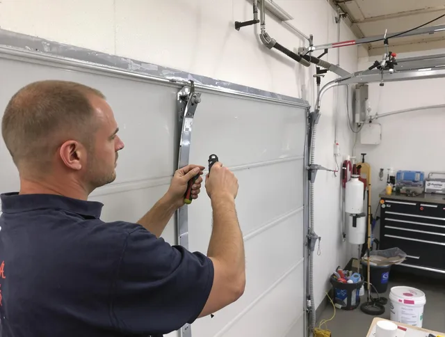 Before and after garage door dent repair by Mayfield Heights Garage Door Repair in Mayfield Heights