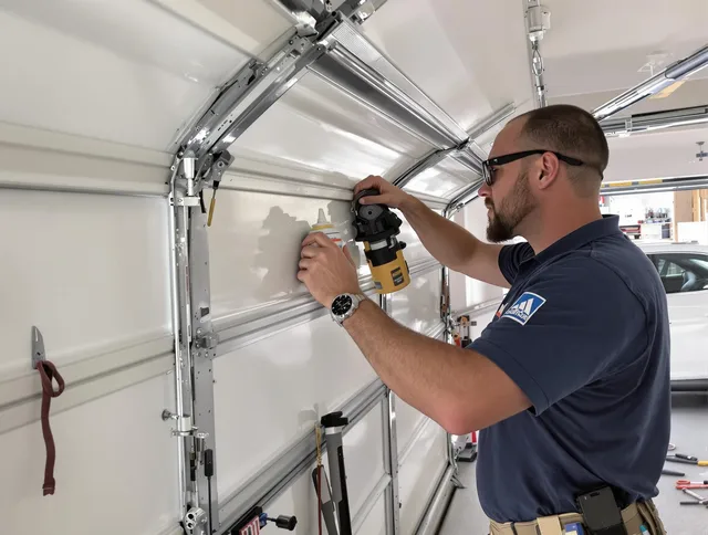 Mayfield Heights Garage Door Repair technician quieting a noisy garage door in Mayfield Heights