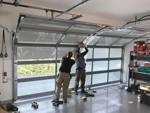 Mayfield Heights Garage Door Repair expert performing precise panel replacement on Mayfield Heights garage door